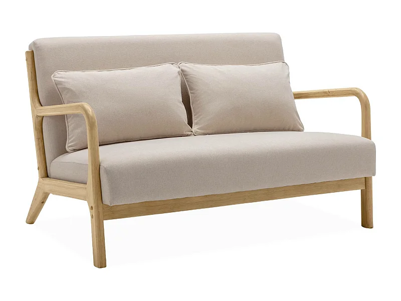 Panchina scandinava 2 posti legno e tessuto, beige