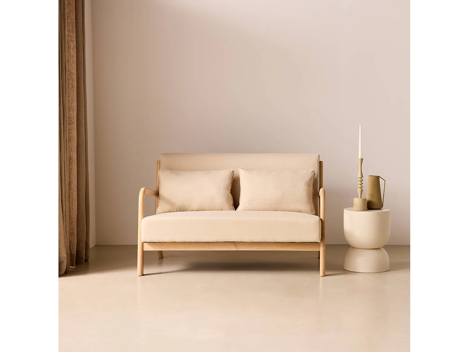 Canapé 2 places en tissu beige