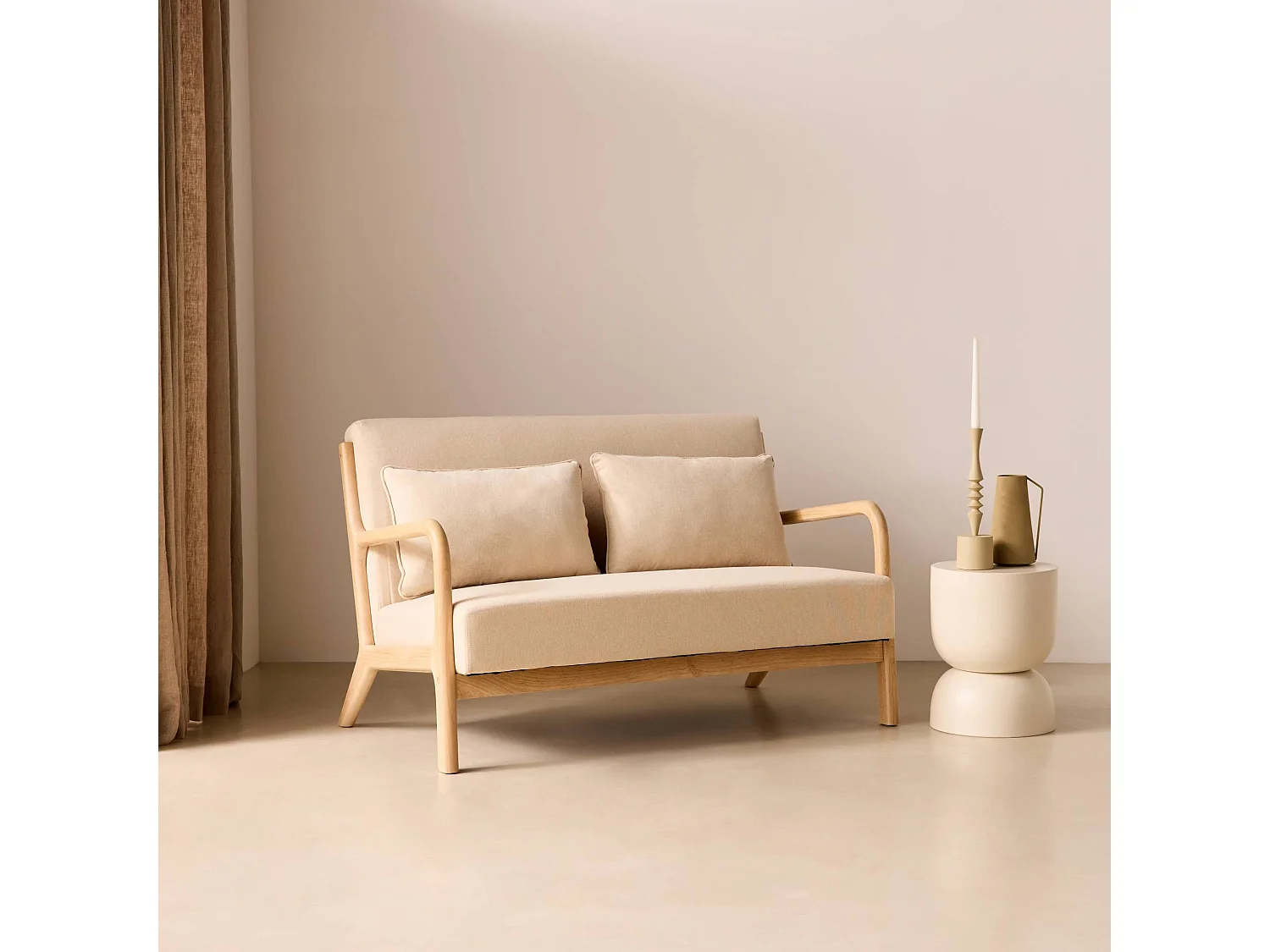 Canapé 2 places en tissu beige