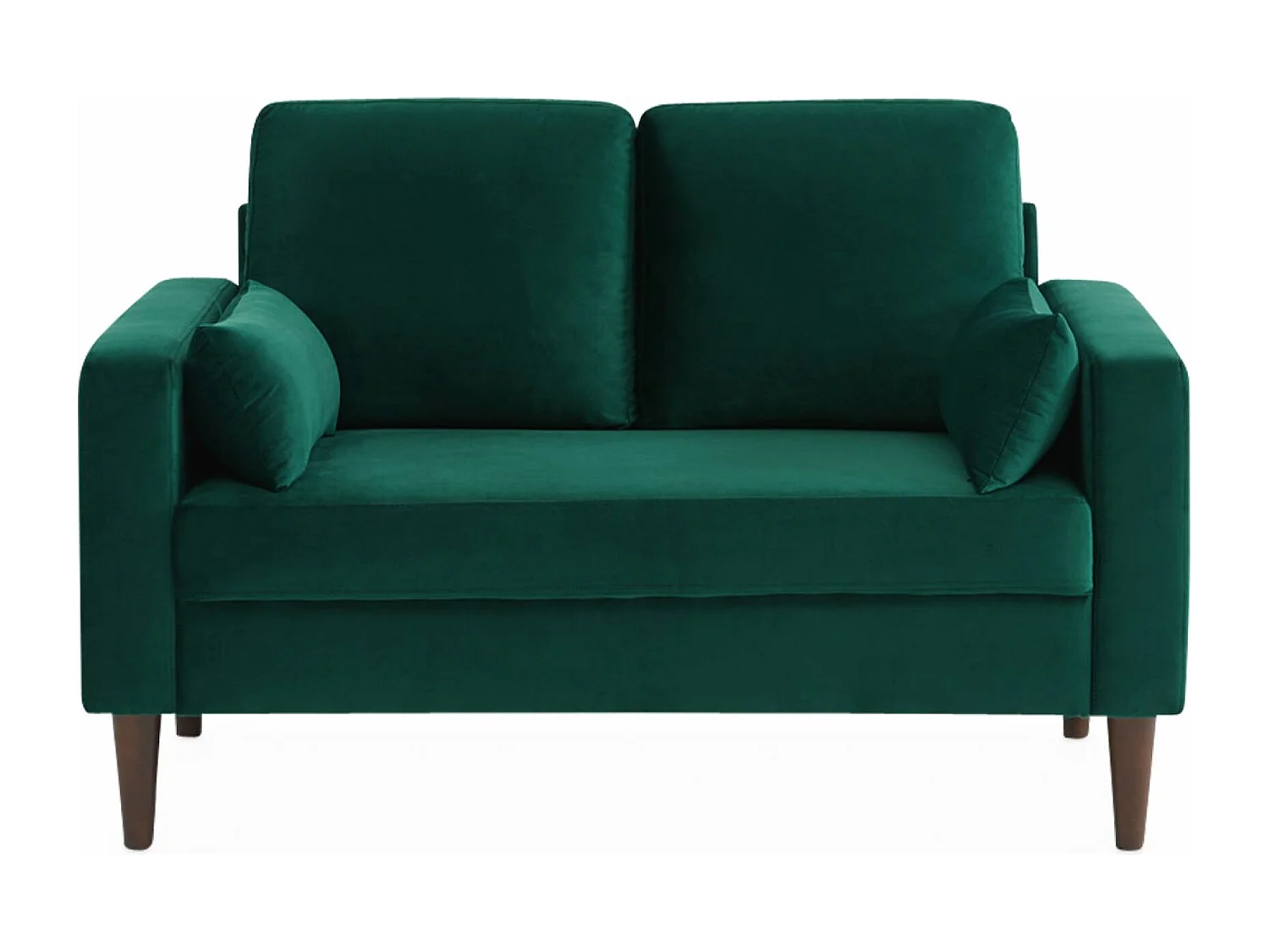 Canapé en velours vert anglais - Bjorn - Canapé 2 places fixe droit pieds bois d'hévéa effet bois de noyer