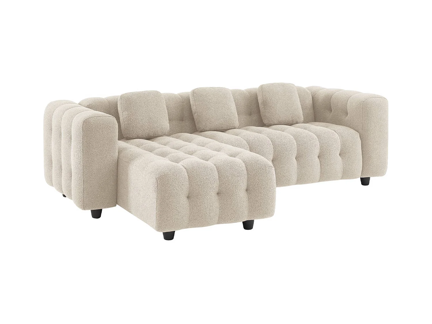 Canapé d'angle réversible 3-4 places bouclette texturée. beige. capitonné structure bois d'eucalyptus et contreplaqué
