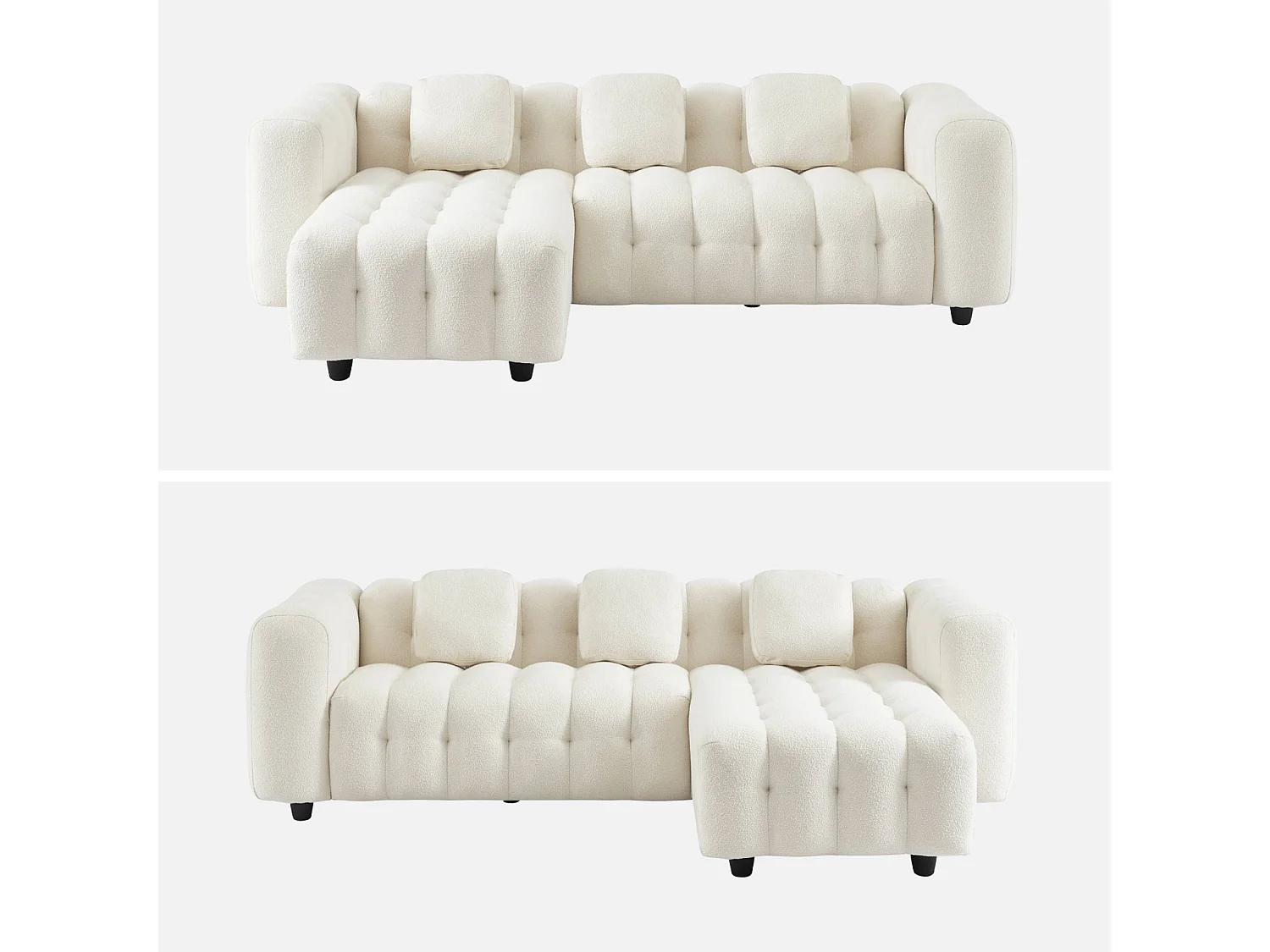 Sofá esquinero reversible con rizo texturado crema