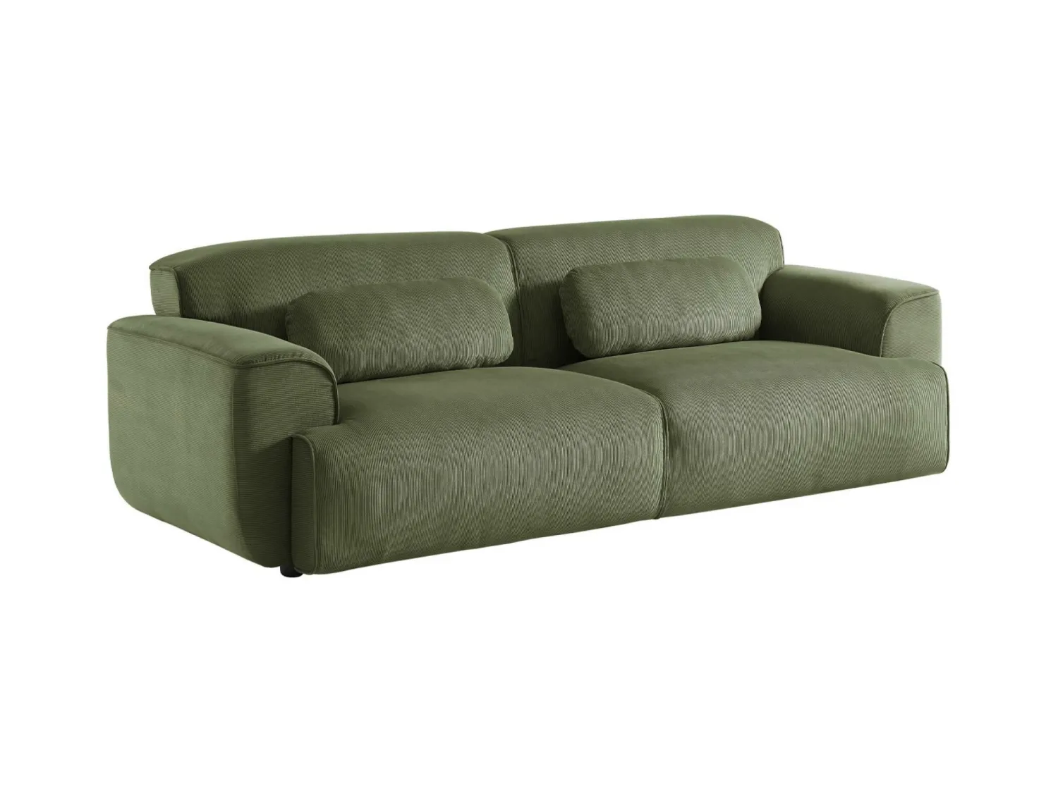 Canapé 3 places. tissu velours côtelé vert. 2 coussins déhoussables. Wallas  L 230 x P 98 x H 73cm