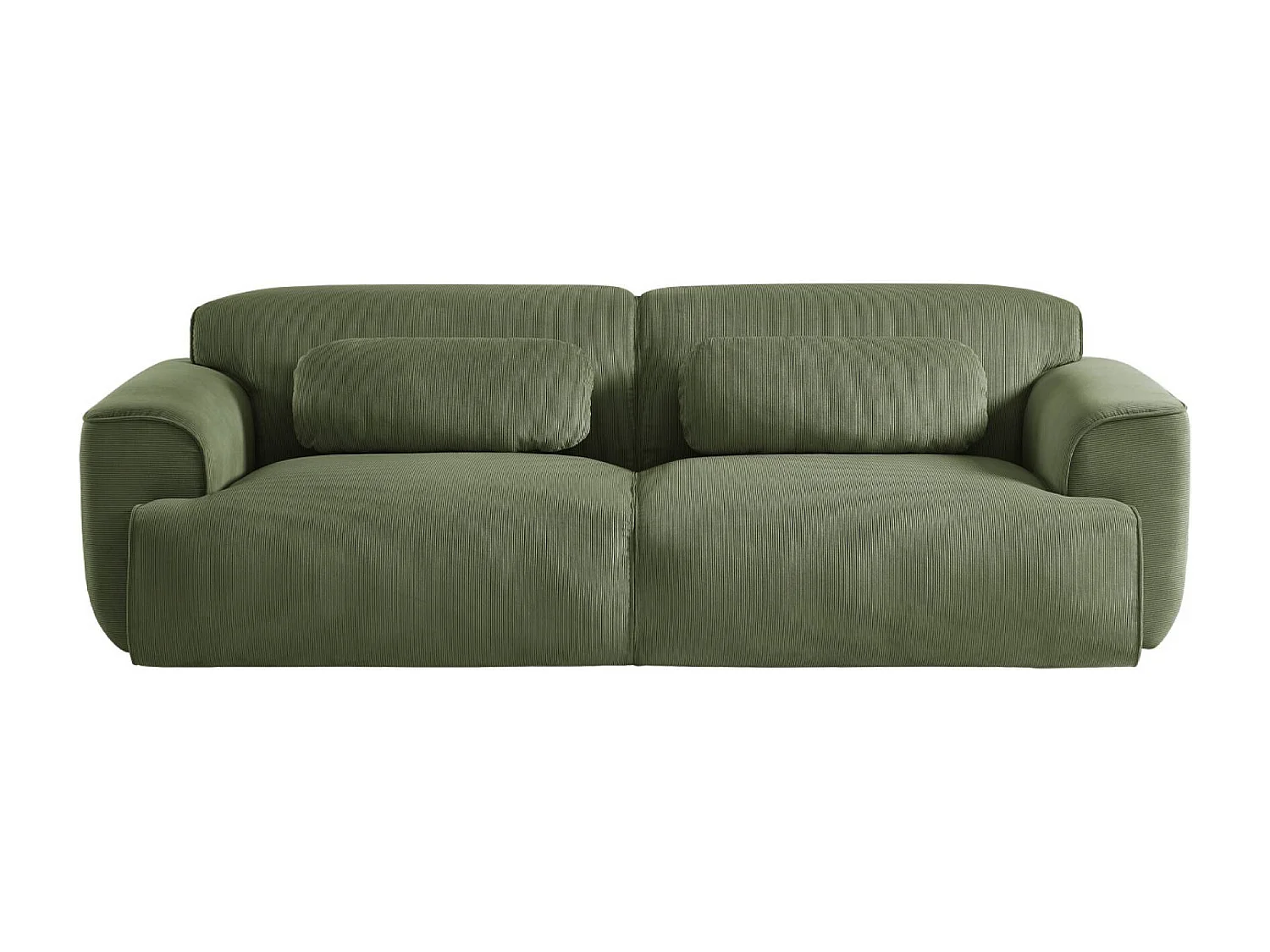 Canapé 3 places. tissu velours côtelé vert. 2 coussins déhoussables. Wallas  L 230 x P 98 x H 73cm