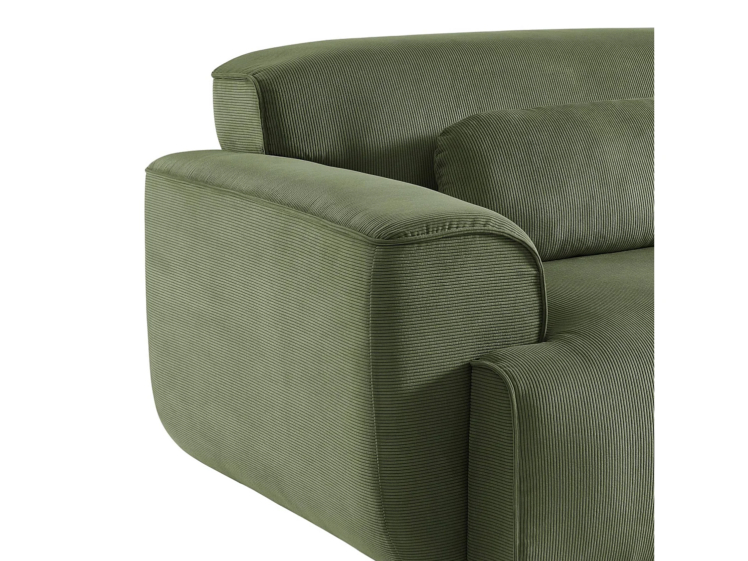 Canapé 3 places. tissu velours côtelé vert. 2 coussins déhoussables. Wallas  L 230 x P 98 x H 73cm