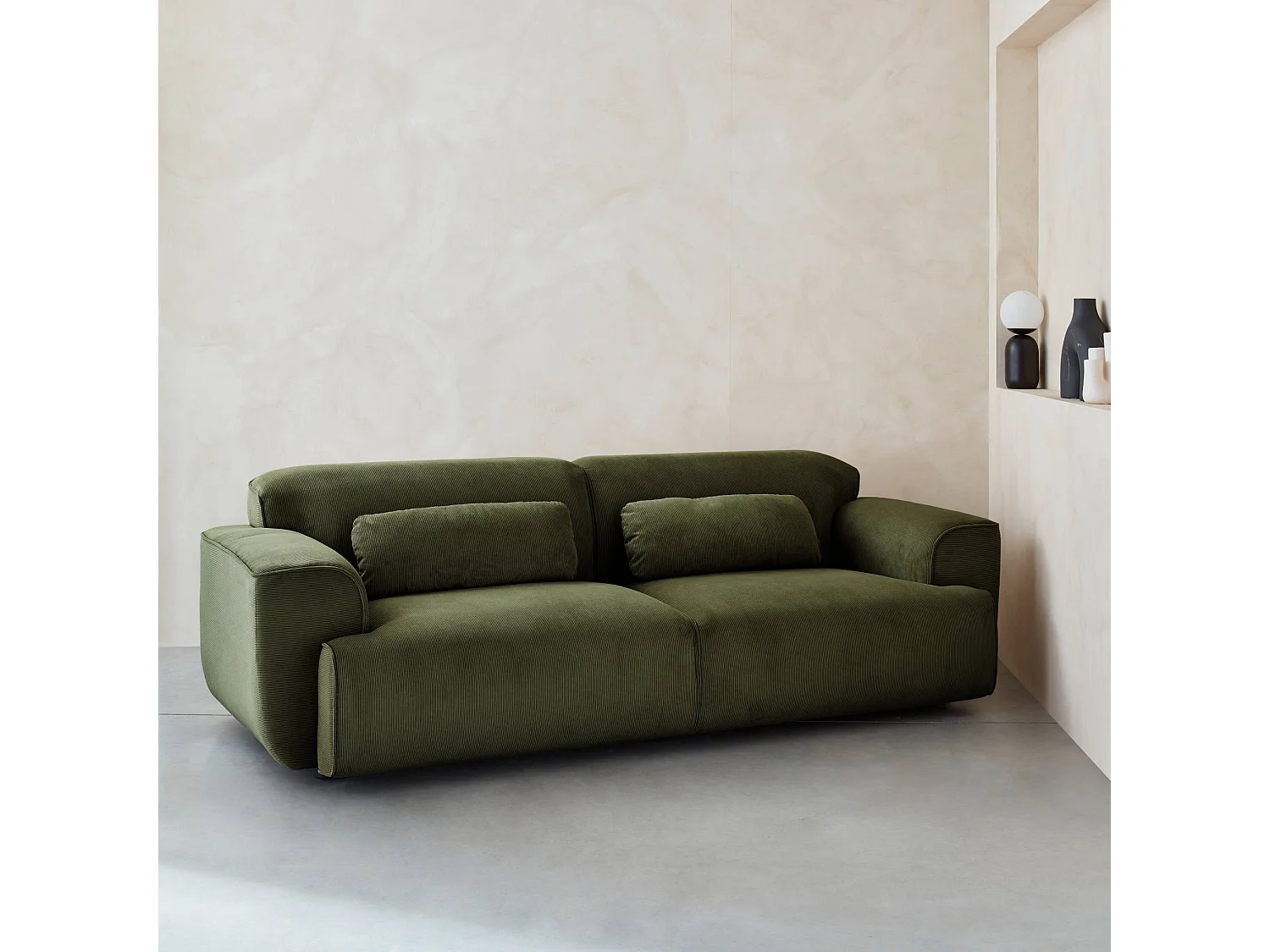 Sofá en terciopelo pana fina de 3 plazas verde
