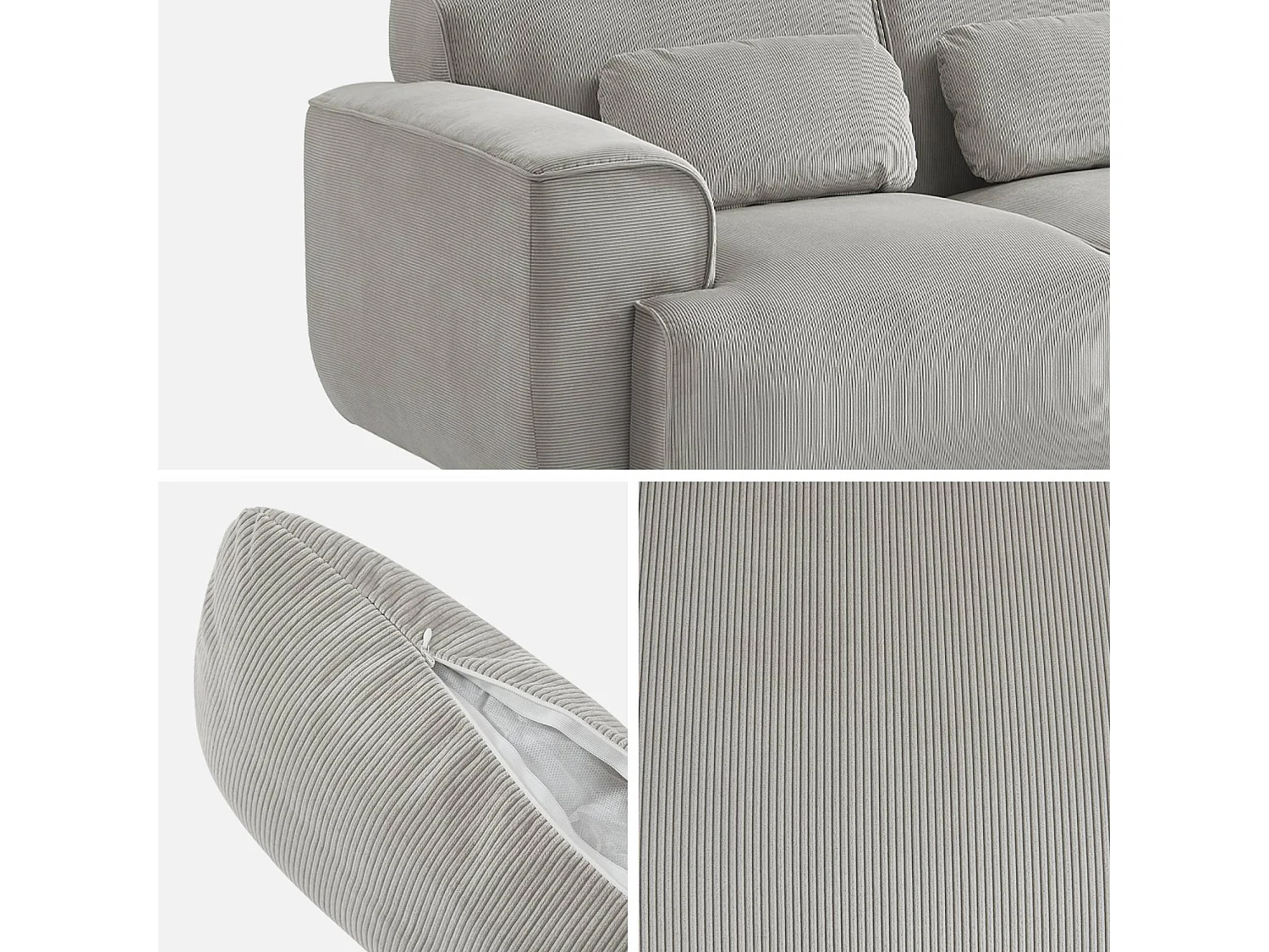 Divano a 3 posti in velluto a coste fini, grigio chiaro