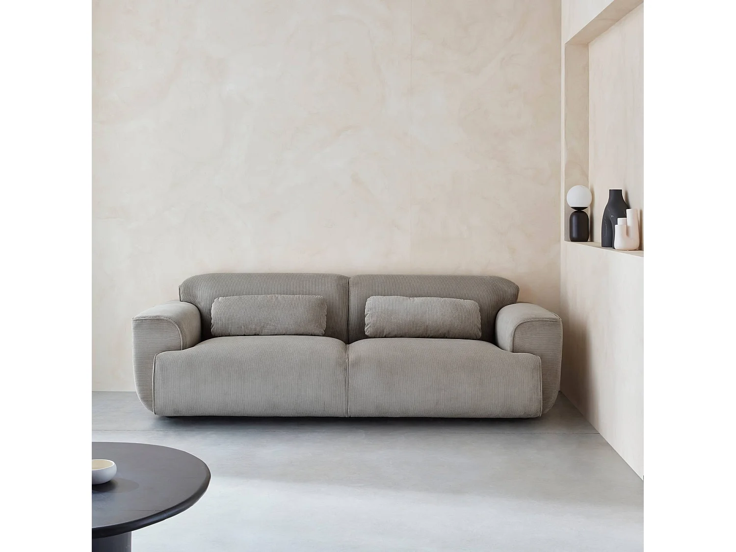 Divano a 3 posti in velluto a coste fini, grigio chiaro