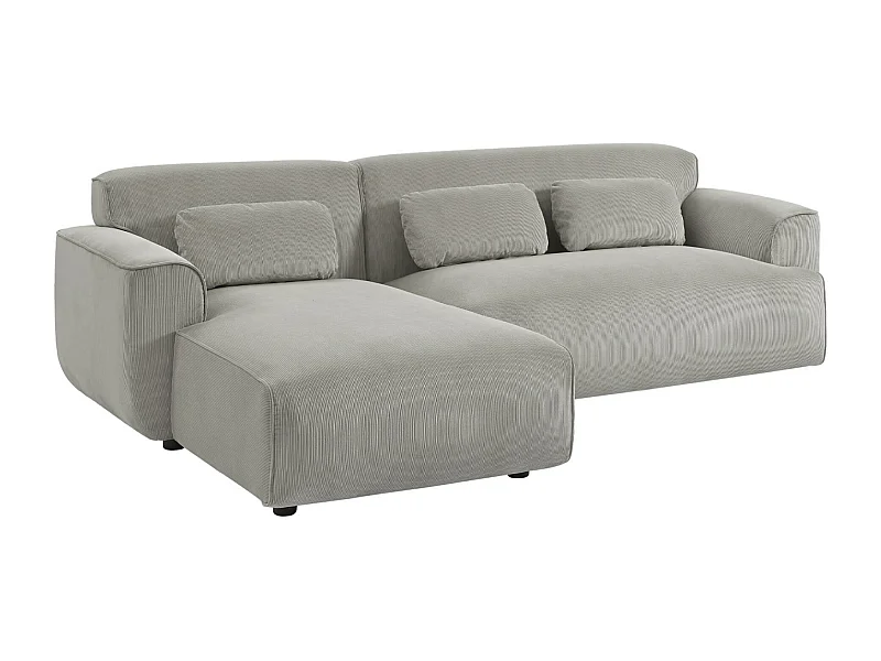Canapé d'angle gauche. 2 à 3 places. velours côtelé gris clair. Wallas L 196 x P 151 / 91 / x H 73cm