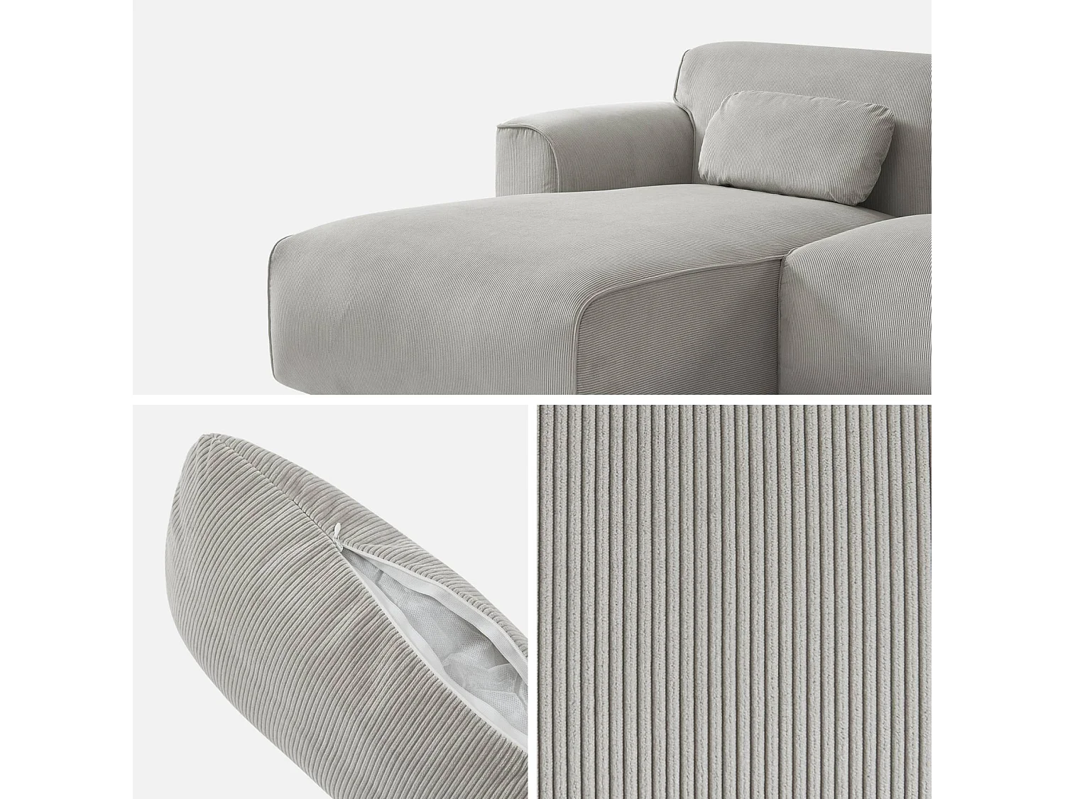 Sofá esquinero de pana de 2 a 3 plazas, esquina izquierda gris claro