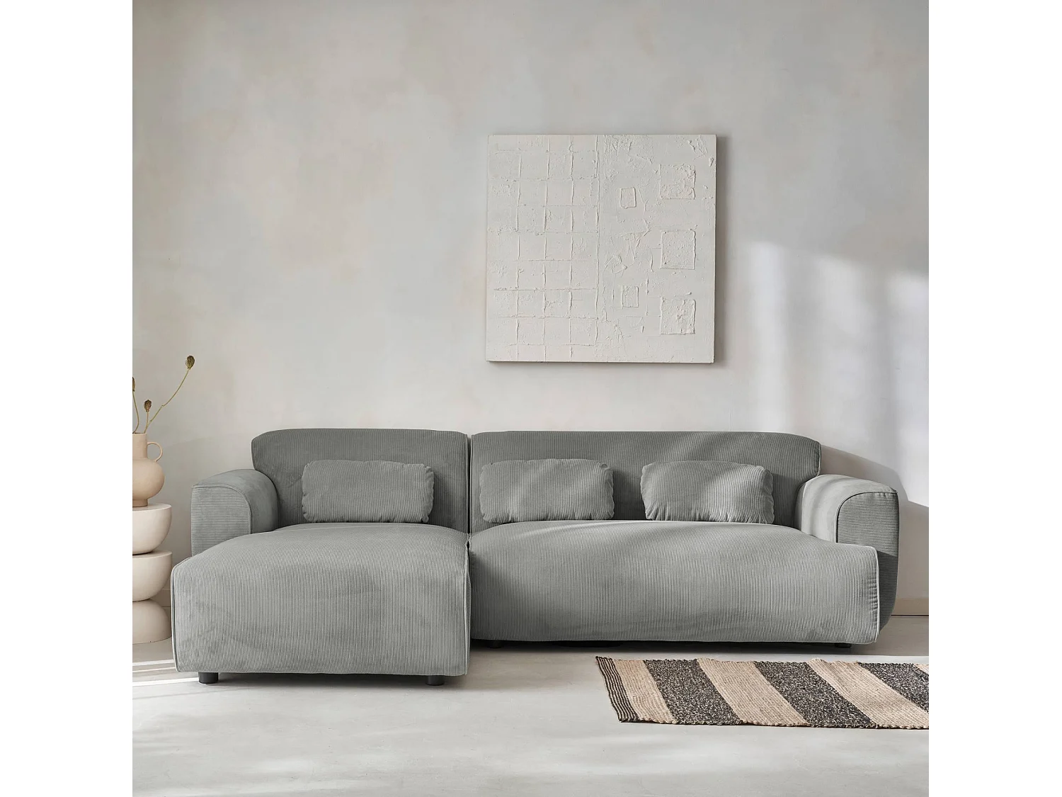 Divano angolare a 2 o 3 posti in velluto a coste fino, angolo