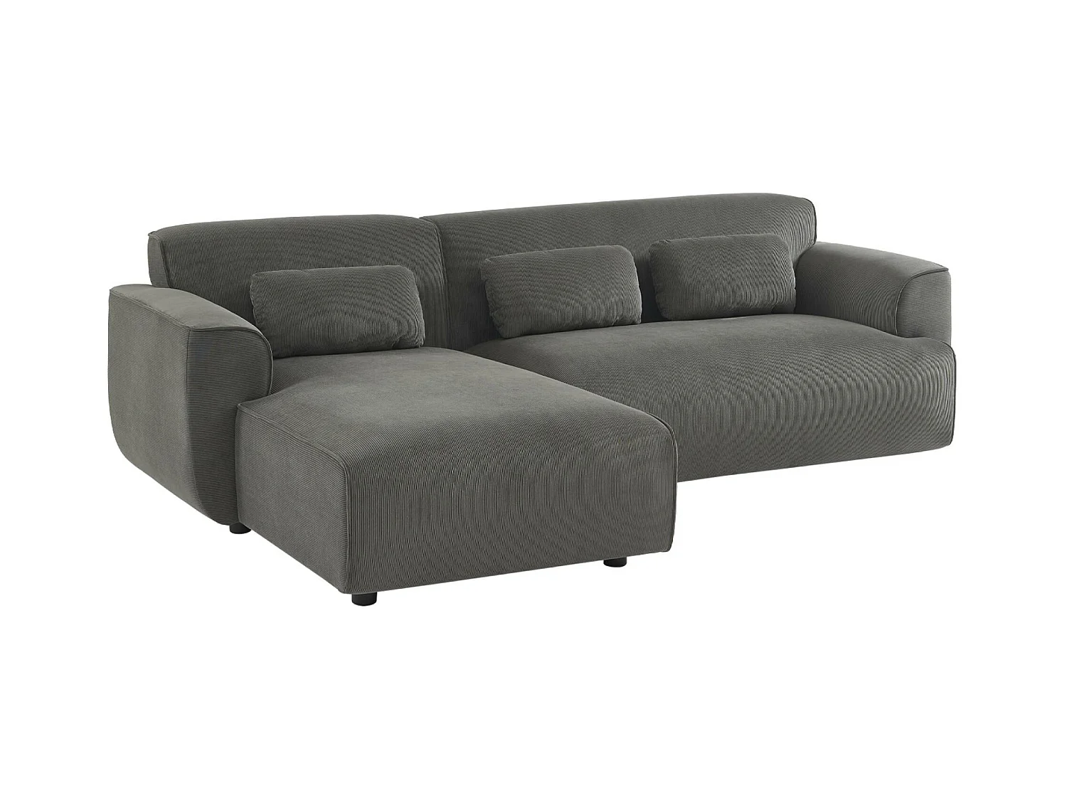 Canapé d'angle gauche. 2 à 3 places. velours côtelé gris. Wallas L 196 x P 151 / 91 / x H 73cm