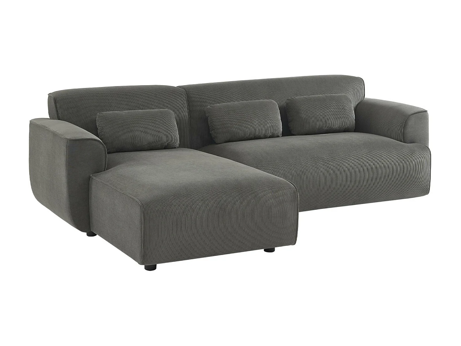 Canapé d'angle gauche. 2 à 3 places. velours côtelé gris. Wallas L 196 x P 151 / 91 / x H 73cm