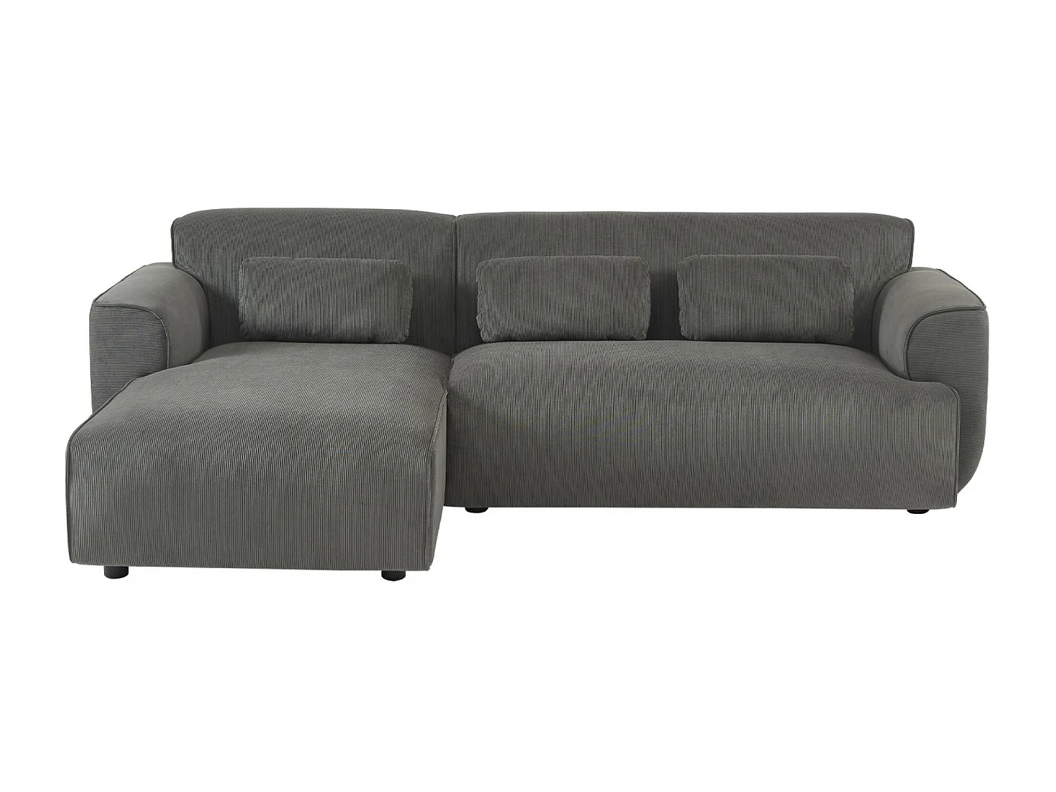 Canapé d'angle gauche. 2 à 3 places. velours côtelé gris. Wallas L 196 x P 151 / 91 / x H 73cm