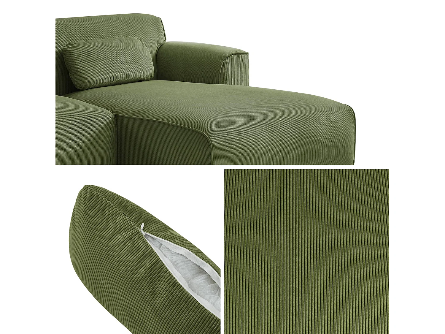 Divano angolare in velluto a coste fino da 2 a 3 posti, angolo destro,