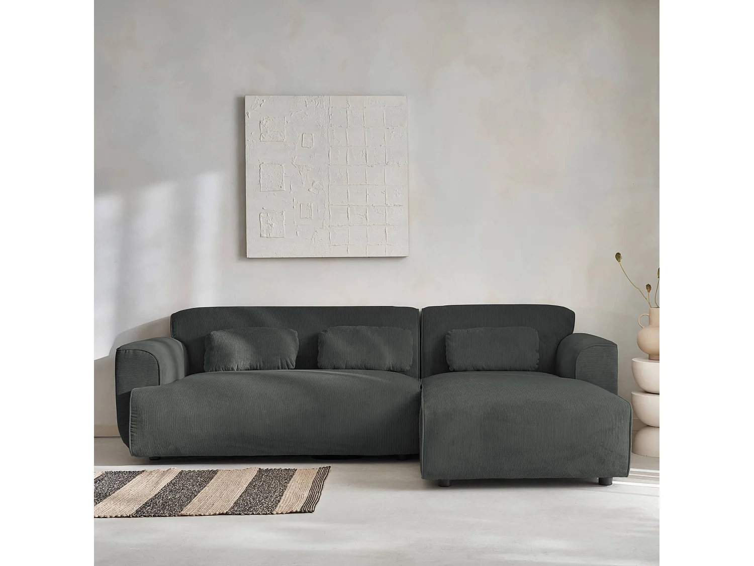 Sofá esquinero de pana de 2 a 3 plazas, esquina derecha gris