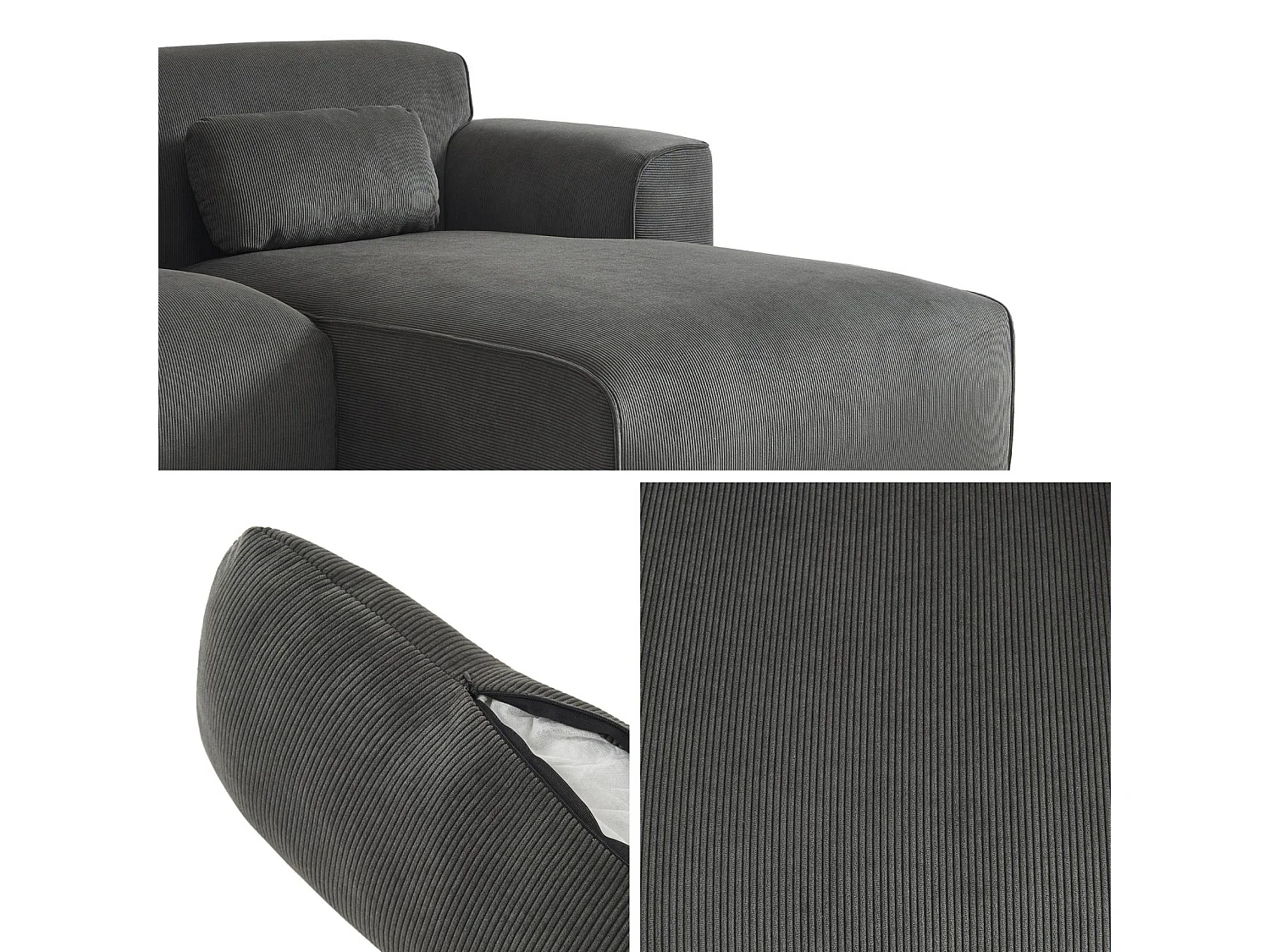 Divano angolare in velluto a coste fino da 2 a 3 posti, angolo destro,