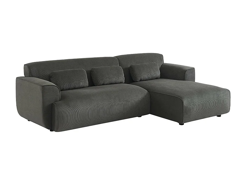Canapé d'angle droit. 2 à 3 places. velours côtelé gris. Wallas L 196 x P 151 / 91 / x H 73cm