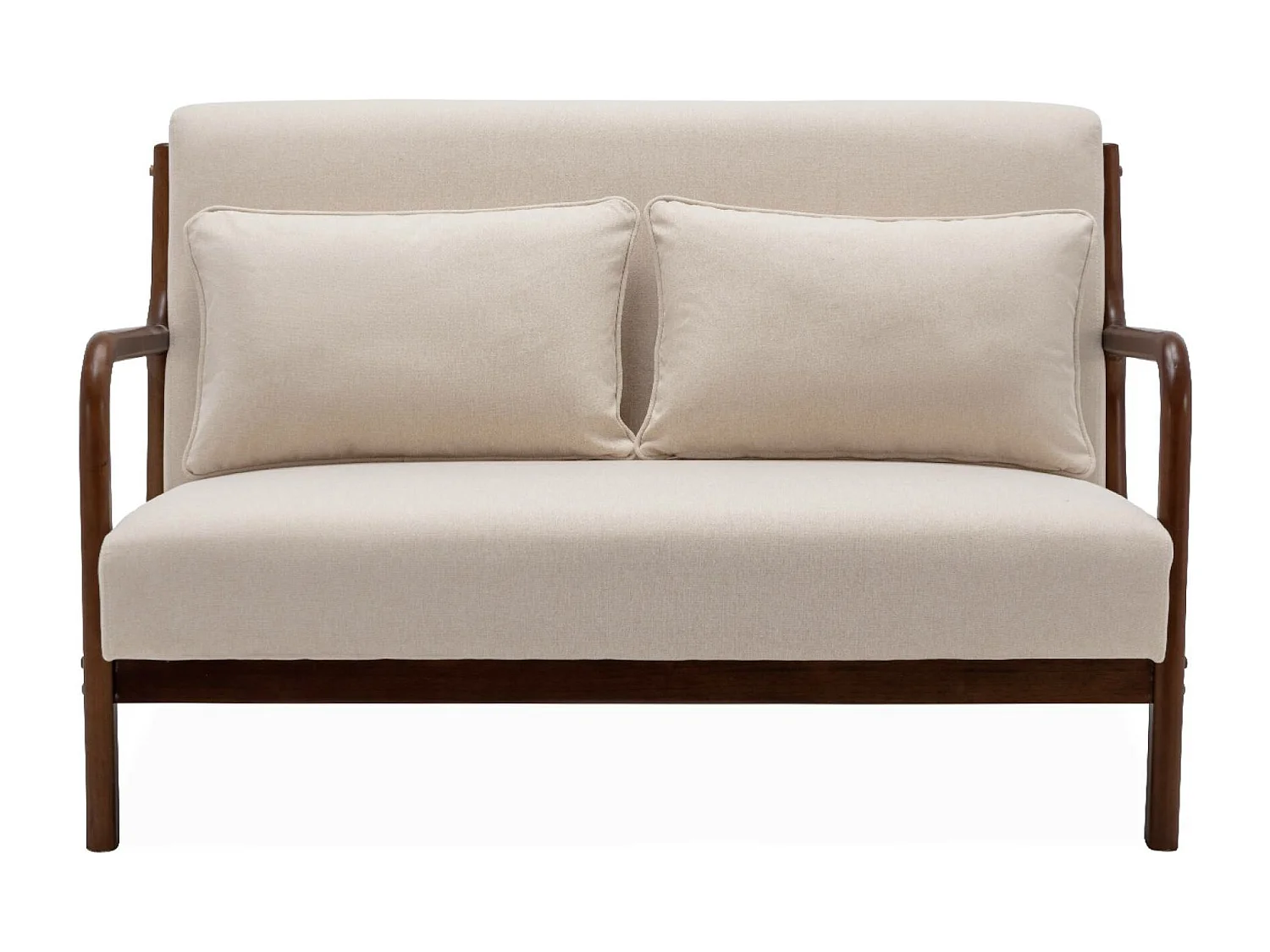 Panca scandinava in legno di hevea e tessuto 2 posti, beige