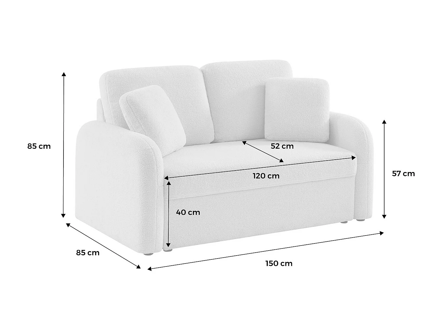 Sofá con borreguito, líneas redondeadas de 2 plazas crema