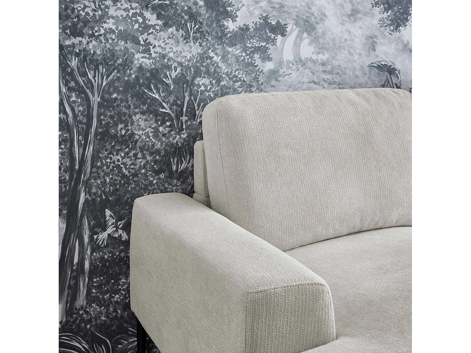 Sofá de 3 plazas de tela y metal, esquina izquierda crema