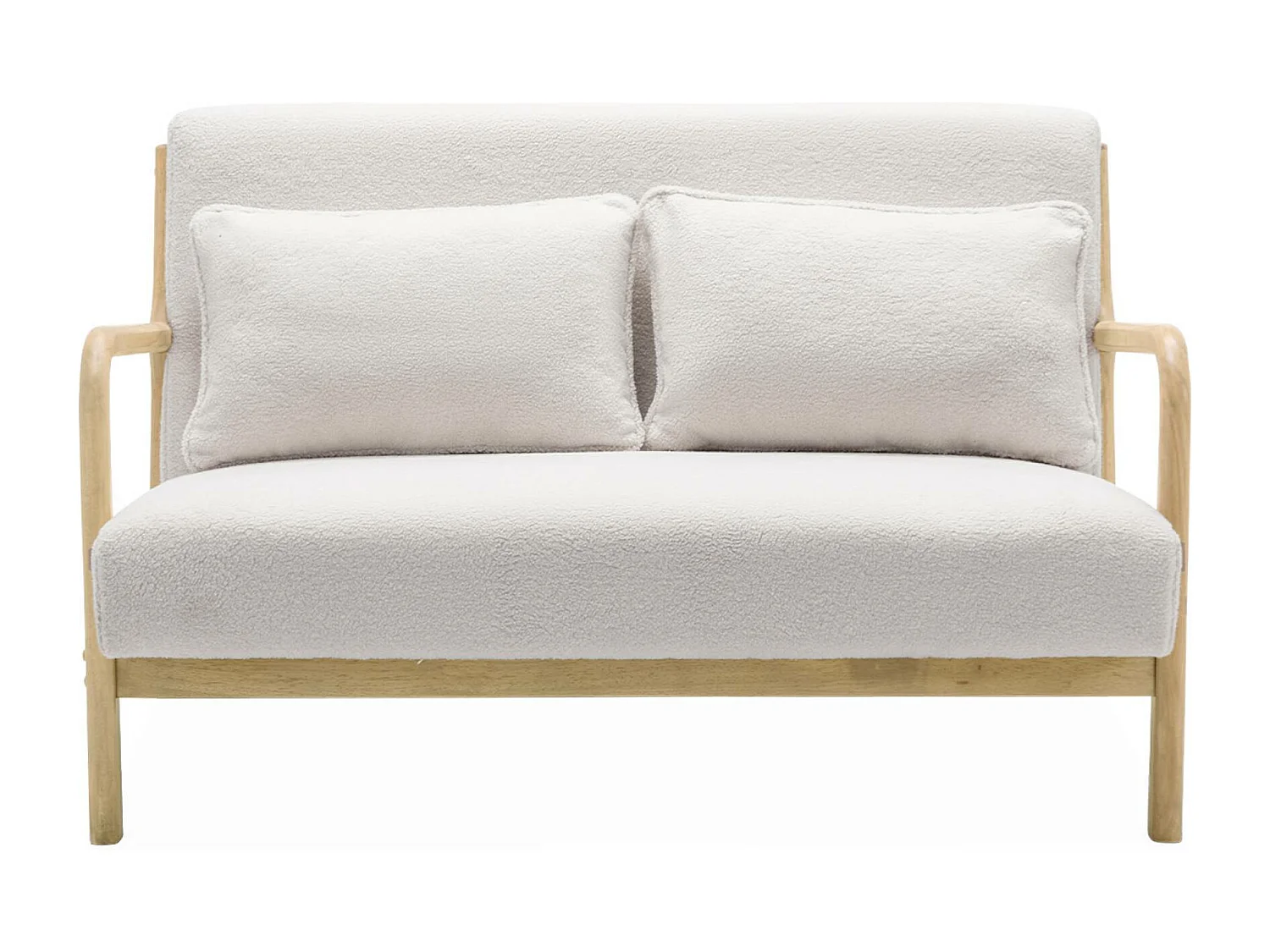 Banquette 2 places + Fauteuil en bois et tissu bouclette