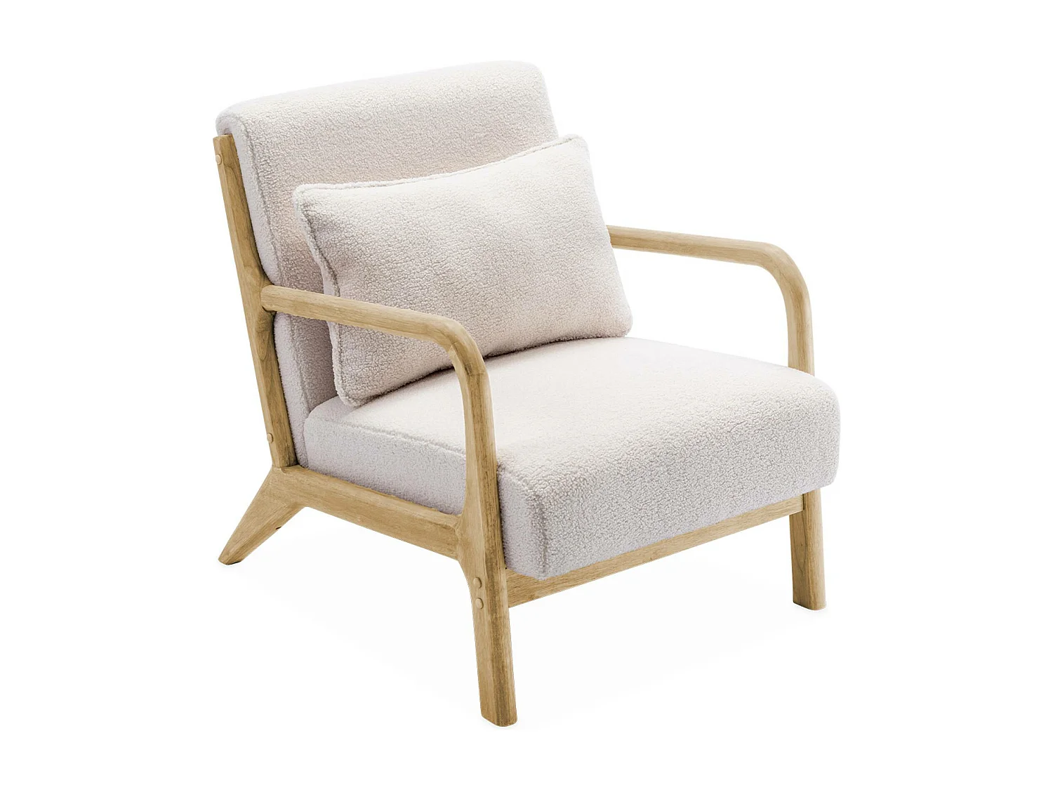Banquette 2 places + Fauteuil en bois et tissu bouclette