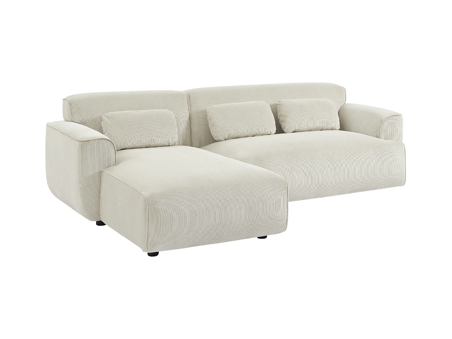 Canapé d'angle gauche. 2 à 3 places. velours côtelé blanc crème. Wallas L 196 x P 151 / 91 / x H 73cm