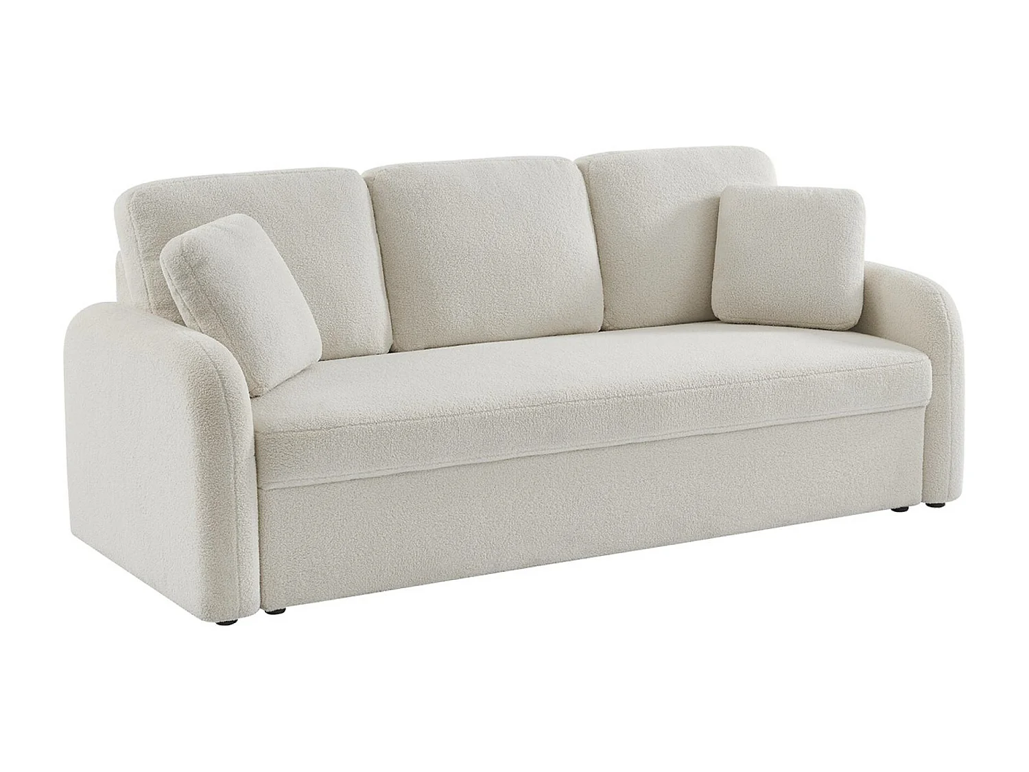 Canapé 3 places cosy rond. tissu bouclettes crème. Milano. L 210 x P 85 x H 85cm