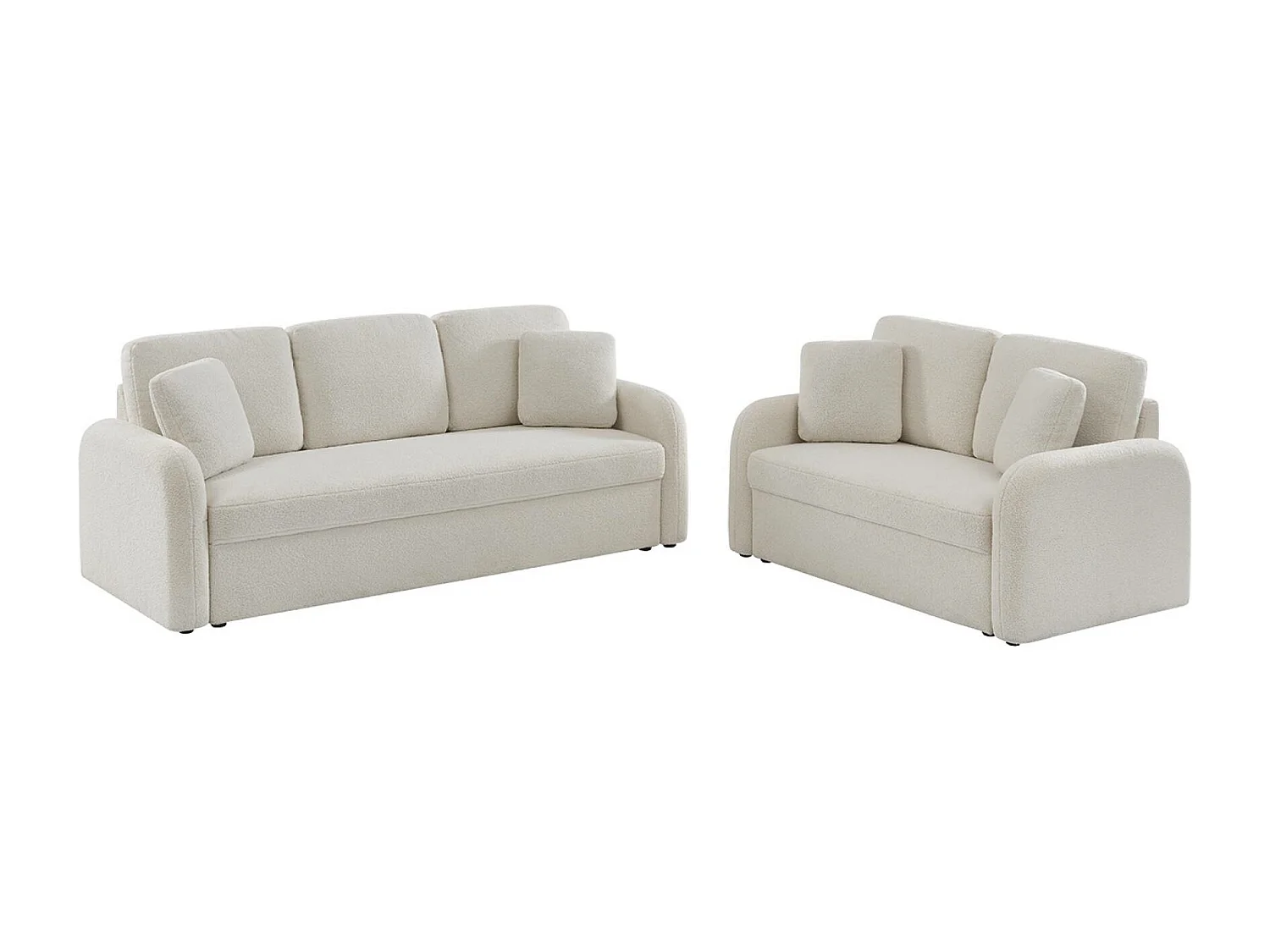 Canapé 3 places cosy rond. tissu bouclettes crème. Milano. L 210 x P 85 x H 85cm