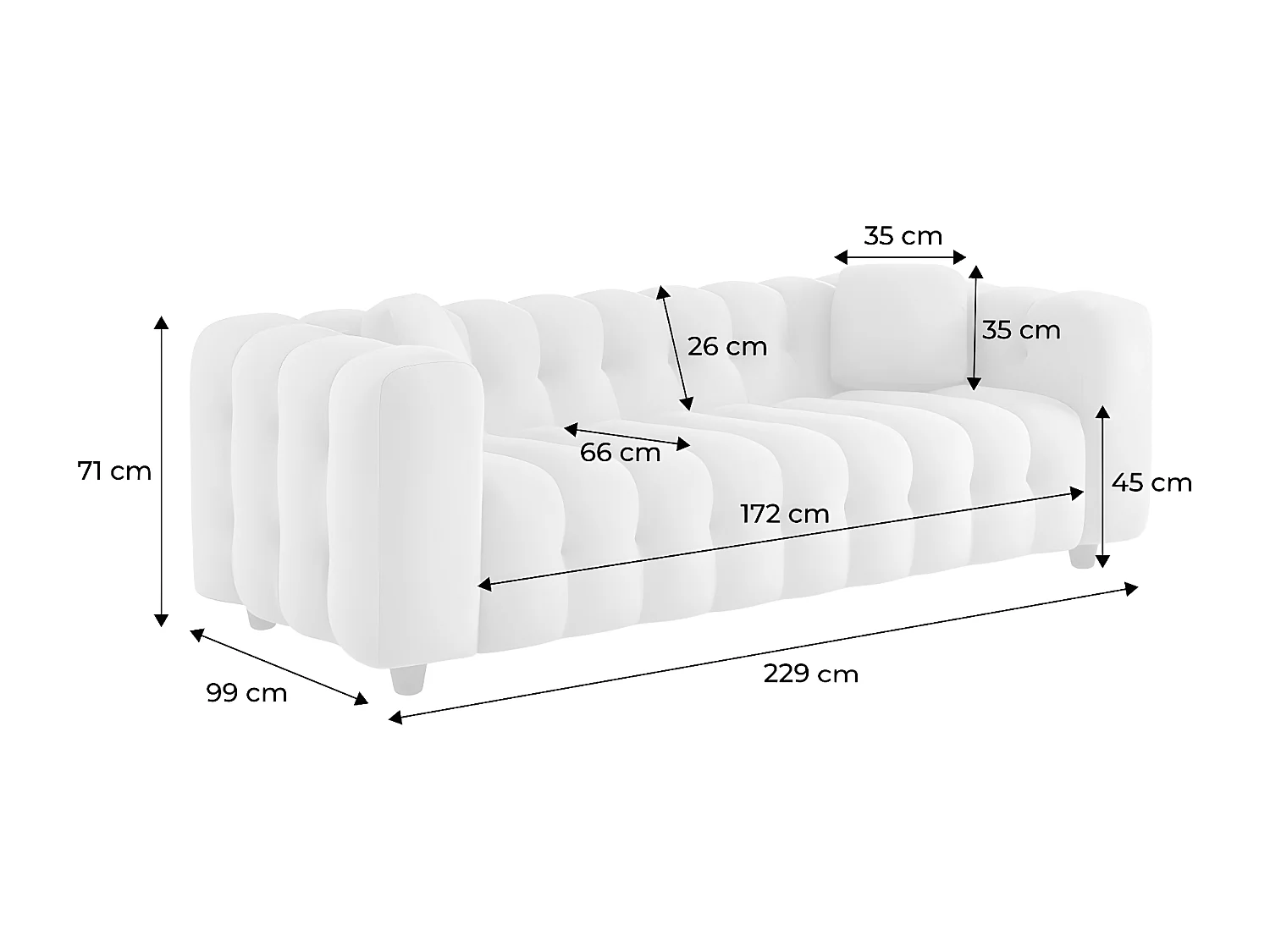 Canapé 3 places en bouclette texturée capitonné terracotta - Structure bois d'eucalyptus et contreplaqué