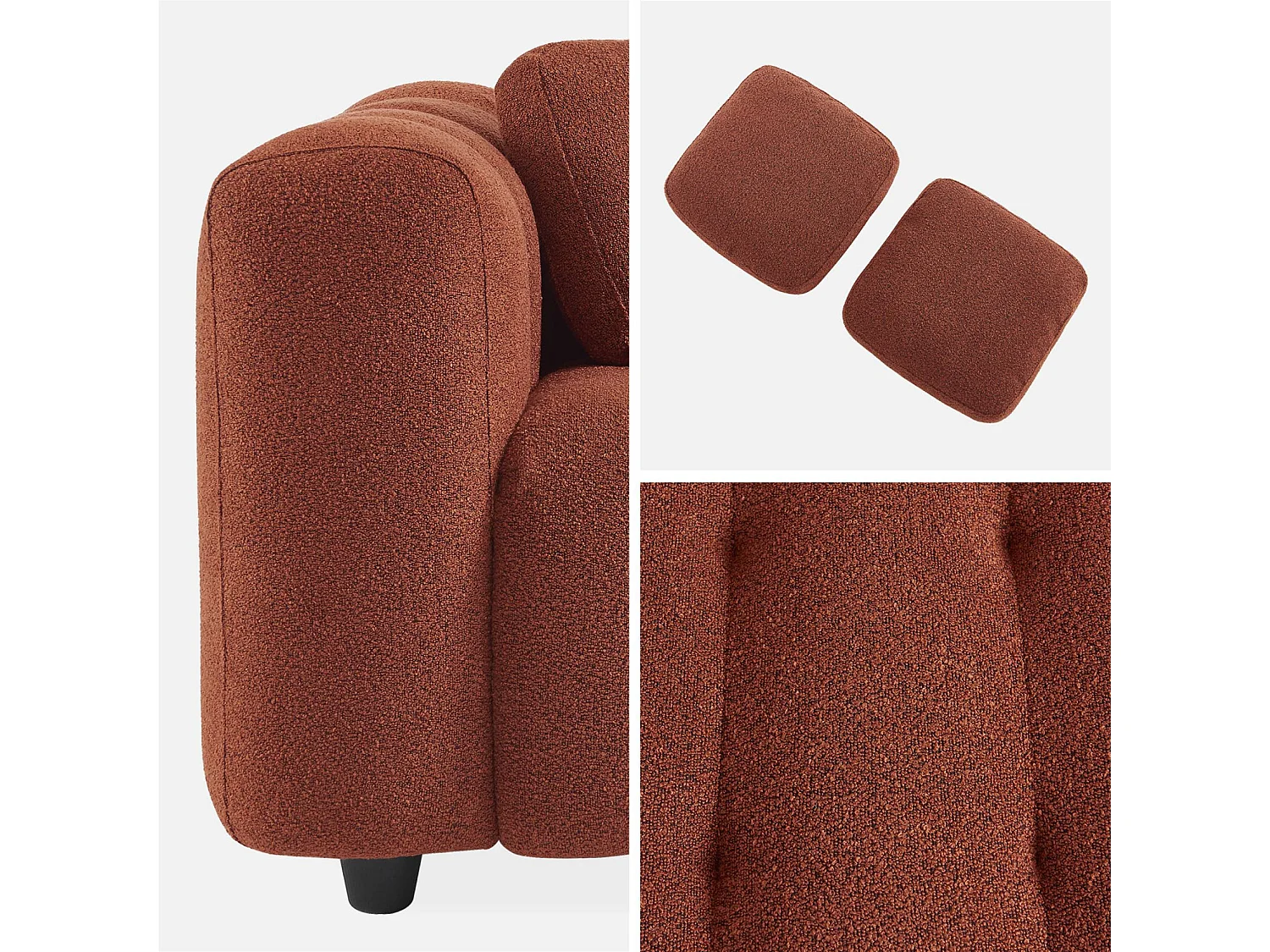 Sofá de 3 plazas, tapizado en tela borreguito texturizada terracotta