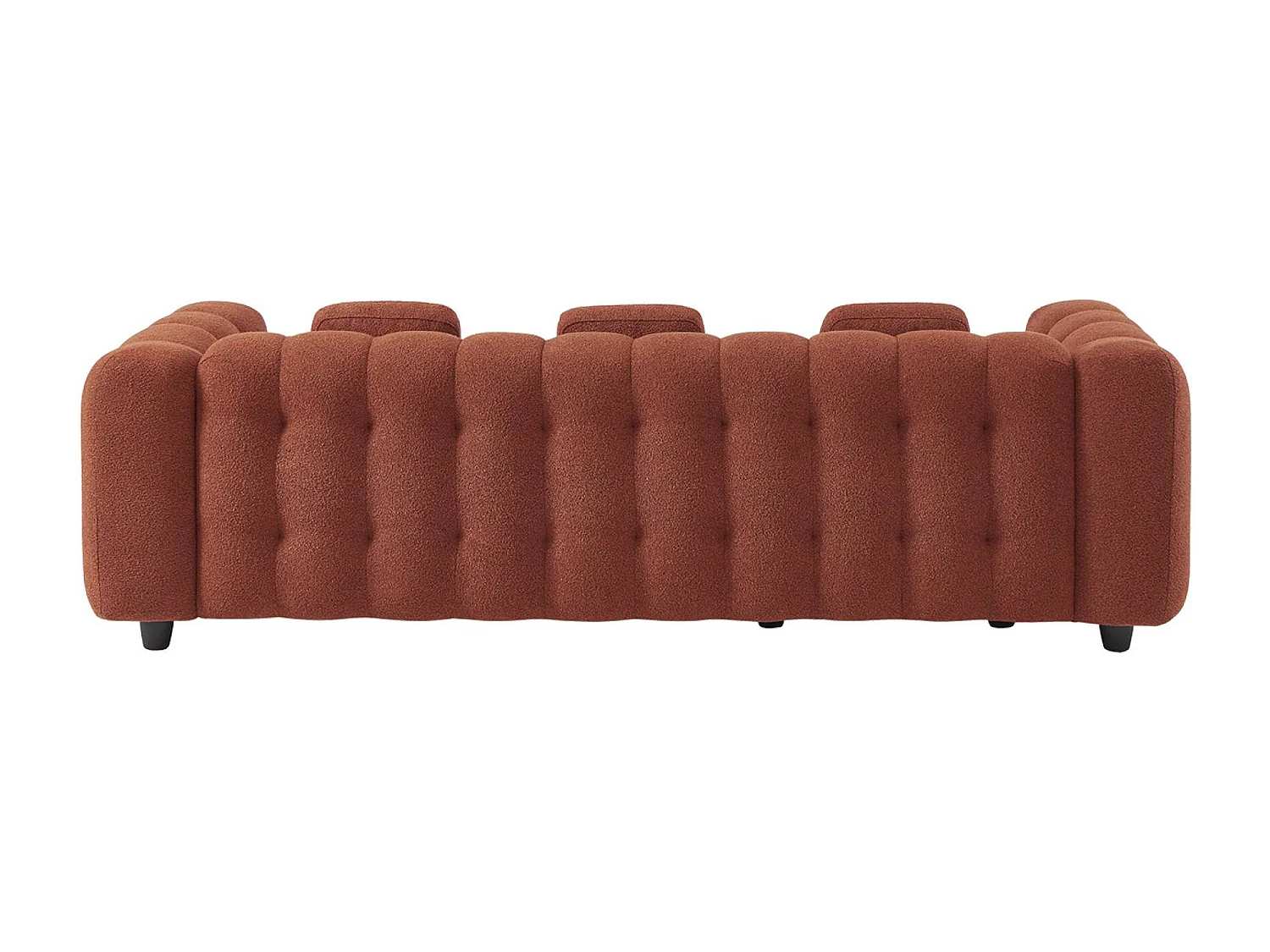 Canapé d'angle réversible 3-4 places bouclette texturée. terracotta. capitonné structure bois d'eucalyptus et contreplaqué