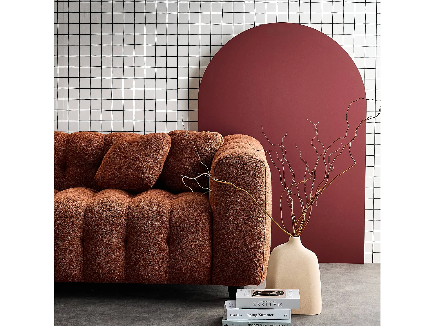 Sofá esquinero reversible con rizo texturado terracotta