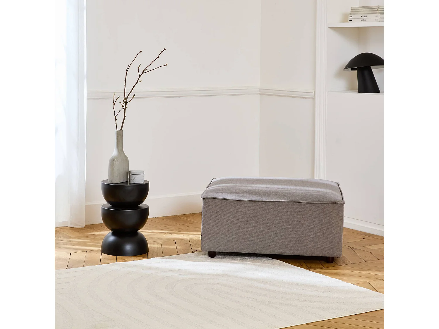 Pouf carré en tissu déperlant  gris clair - SENSE L 91 x l 91 x H44cm