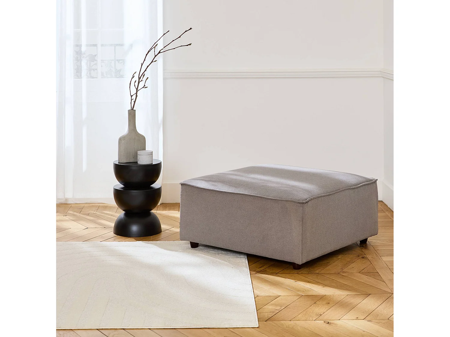 Pouf carré en tissu déperlant  gris clair - SENSE L 91 x l 91 x H44cm