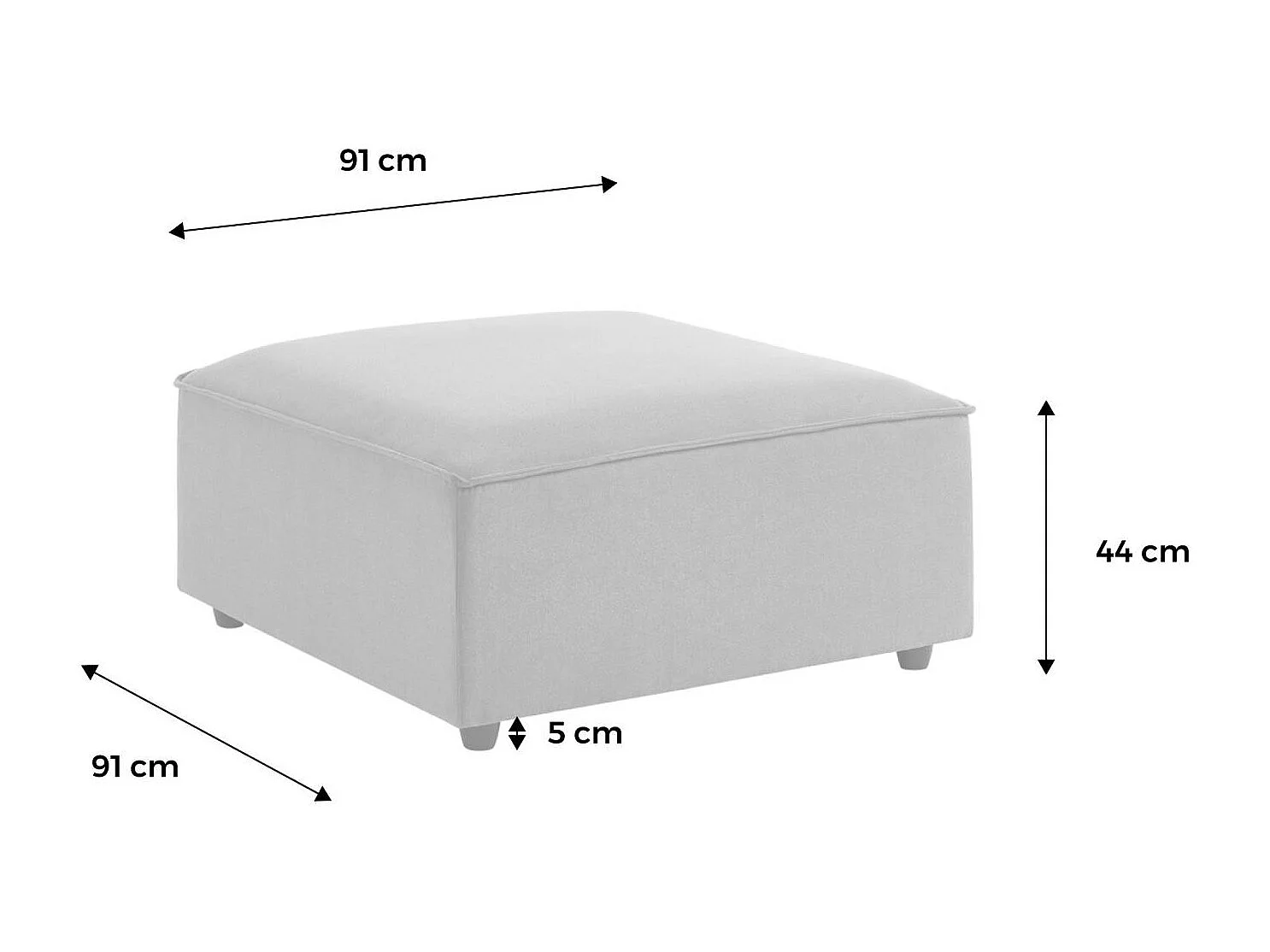 Pouf carré en tissu déperlant  gris clair - SENSE L 91 x l 91 x H44cm