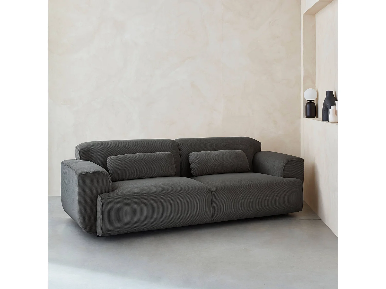 Divano a 3 posti in velluto a coste fini, grigio scuro