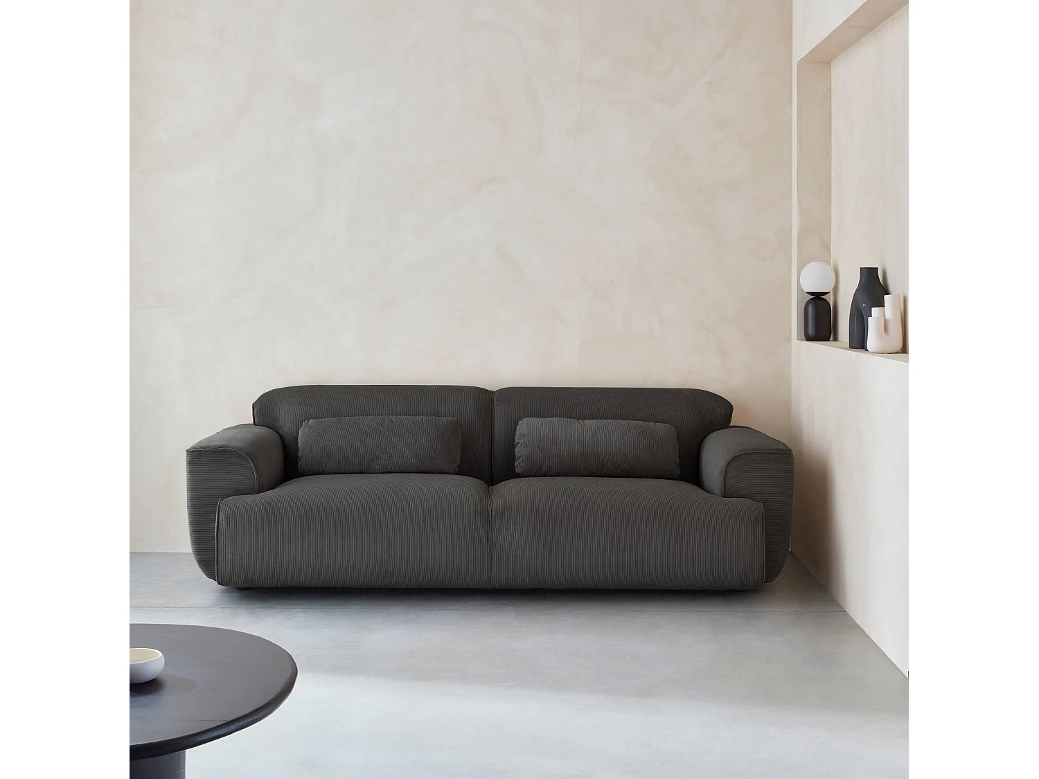Divano a 3 posti in velluto a coste fini, grigio scuro