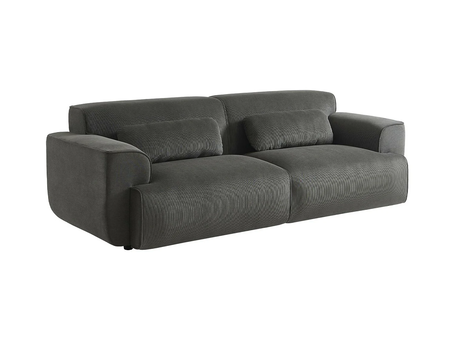 Canapé 3 places. tissu velours côtelé gris foncé. 2 coussins déhoussables. Wallas  L 230 x P 98 x H 73cm