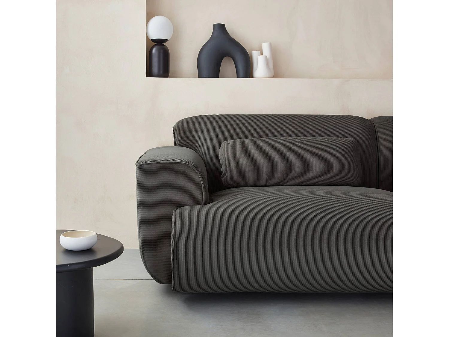 Sofá en terciopelo pana fina de 3 plazas gris oscuro