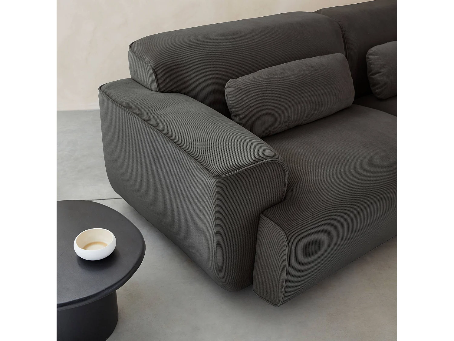 Sofá en terciopelo pana fina de 3 plazas gris oscuro