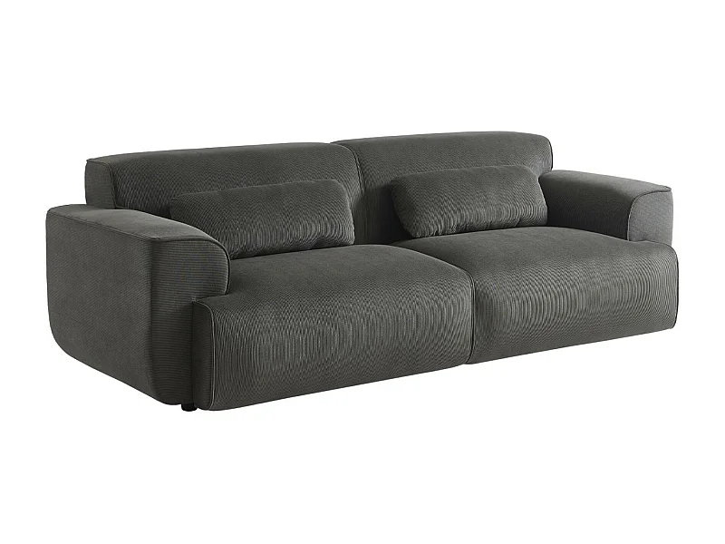 Canapé 3 places. tissu velours côtelé gris foncé. 2 coussins déhoussables. Wallas  L 230 x P 98 x H 73cm