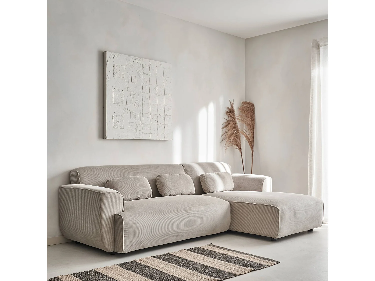 Divano angolare in velluto a coste fino da 2 a 3 posti, angolo destro,