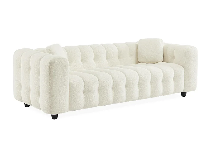 Divano rivestito in tessuto bouclé a 3 posti, crema