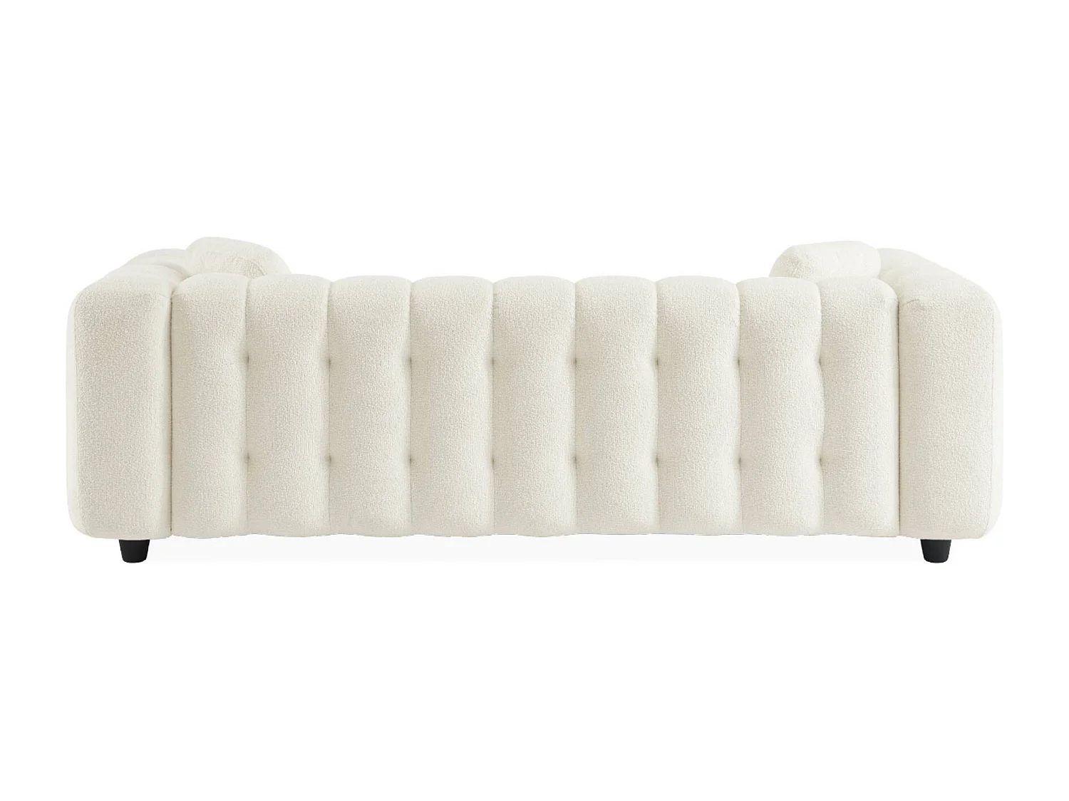 Canapé 3 places en bouclette texturée capitonné blanc crème - Structure bois d'eucalyptus et contreplaqué