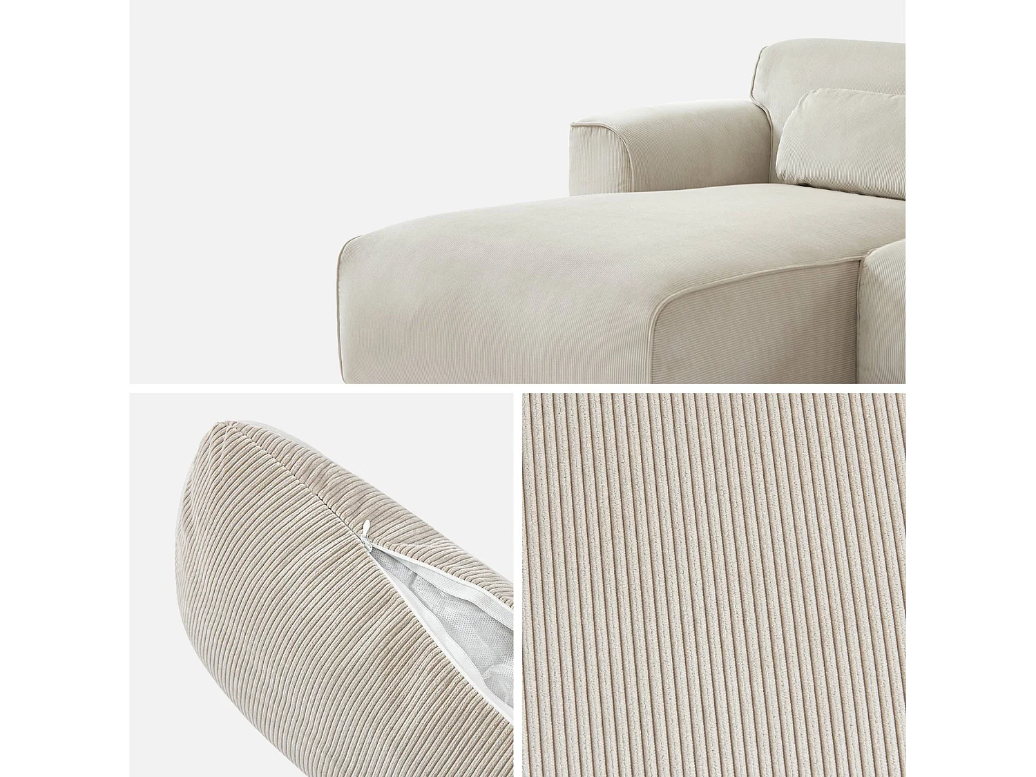 Sofá esquinero de pana de 2 a 3 plazas, esquina izquierda beige gris