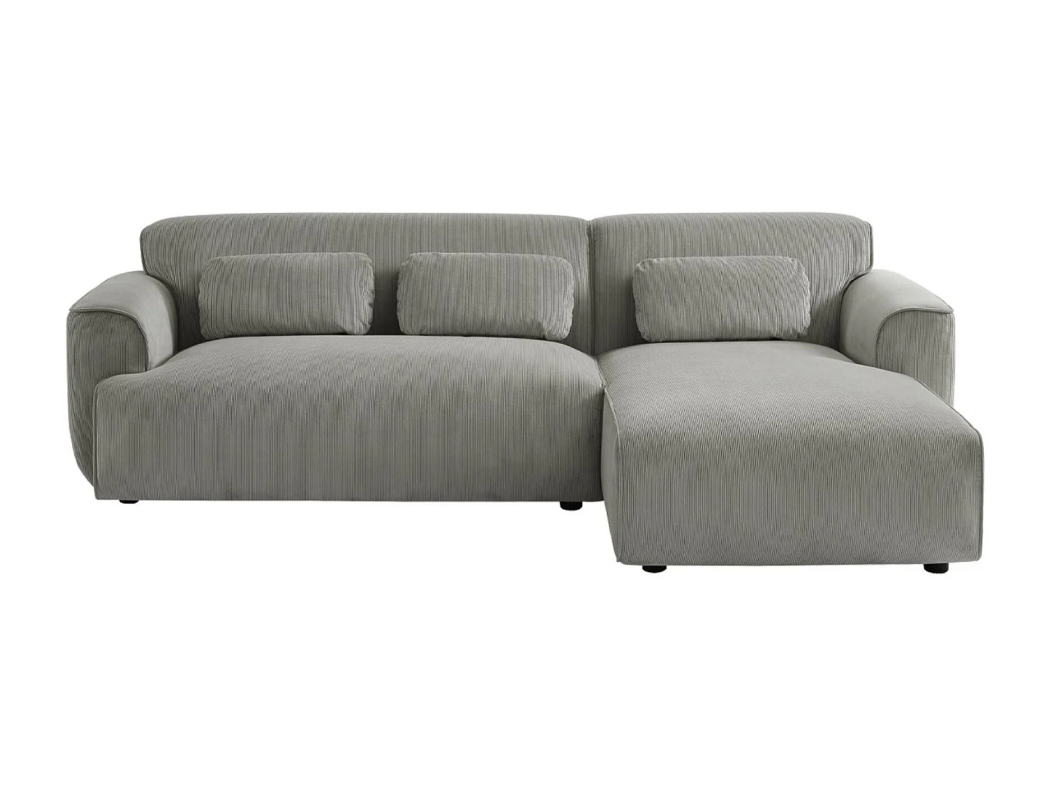 Canapé d'angle droit. 2 à 3 places. velours côtelé gris clair. Wallas L 196 x P 151 / 91 / x H 73cm