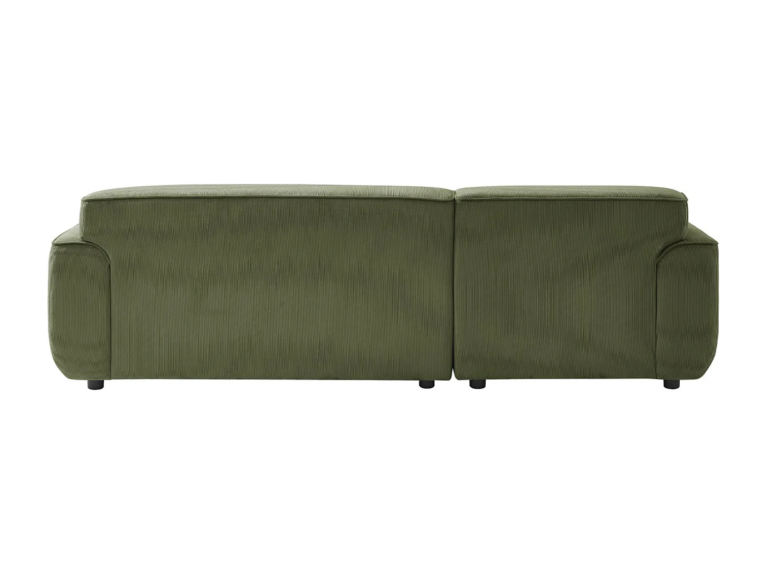 Canapé d'angle gauche. 2 à 3 places. velours côtelé vert. Wallas L 196 x P 151 / 91 / x H 73cm