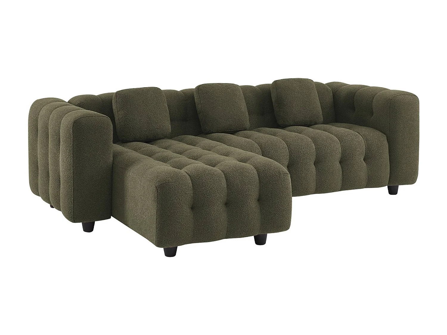 Sofá esquinero reversible con rizo texturado kaki oscuro